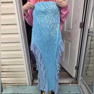 Blue Sequin Ruffle Strapless Dress